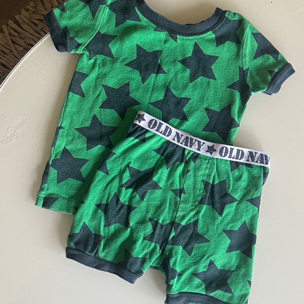 Star Minimalist Green and Navy Blue  Pattern Toddler Pajamas Short Set